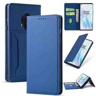 For OnePlus 8 Pro Strong Magnetism Liquid Feel Horizontal Flip Leather Case with Holder & Card Slots & Wallet(Blue)