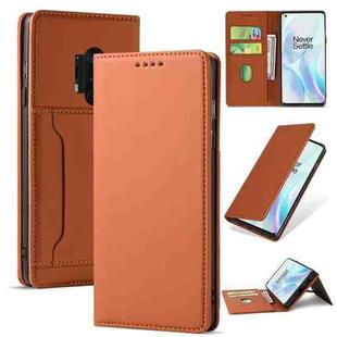 For OnePlus 8 Pro Strong Magnetism Liquid Feel Horizontal Flip Leather Case with Holder & Card Slots & Wallet(Brown)