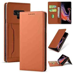 For Samsung Galaxy Note9 Strong Magnetism Liquid Feel Horizontal Flip Leather Case with Holder & Card Slots & Wallet(Brown)