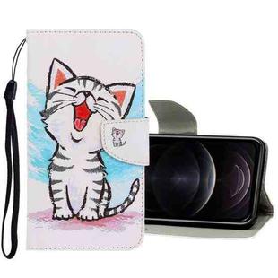 For iPhone 12 / 12 Pro 3D Colored Drawing Horizontal Flip PU Leather Case with Holder & Card Slots & Wallet(Red Mouth Cat)