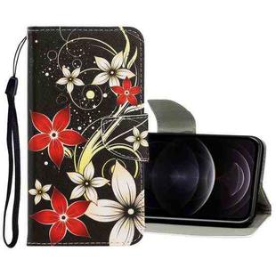 For iPhone 12 / 12 Pro 3D Colored Drawing Horizontal Flip PU Leather Case with Holder & Card Slots & Wallet(Red Flower)