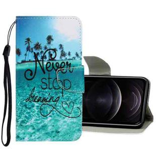 For iPhone 12 / 12 Pro 3D Colored Drawing Horizontal Flip PU Leather Case with Holder & Card Slots & Wallet(Blue Coconut Grove)