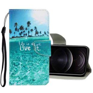 For iPhone 12 / 12 Pro 3D Colored Drawing Horizontal Flip PU Leather Case with Holder & Card Slots & Wallet(Coconut Tree)