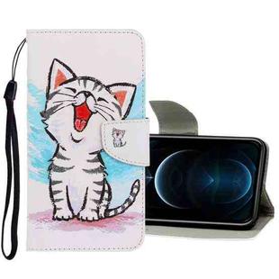 For iPhone 12 Pro Max 3D Colored Drawing Horizontal Flip PU Leather Case with Holder & Card Slots & Wallet(Red Mouth Cat)