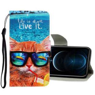 For iPhone 12 Pro Max 3D Colored Drawing Horizontal Flip PU Leather Case with Holder & Card Slots & Wallet(Underwater Cat)