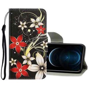 For iPhone 12 Pro Max 3D Colored Drawing Horizontal Flip PU Leather Case with Holder & Card Slots & Wallet(Red Flower)