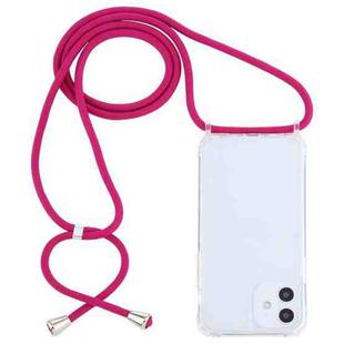 For iPhone 12 mini Transparent Acrylic Airbag Shockproof Phone Protective Case with Lanyard (Rose Red)