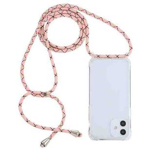 For iPhone 12 mini Transparent Acrylic Airbag Shockproof Phone Protective Case with Lanyard (Pink Apricot Coffee)