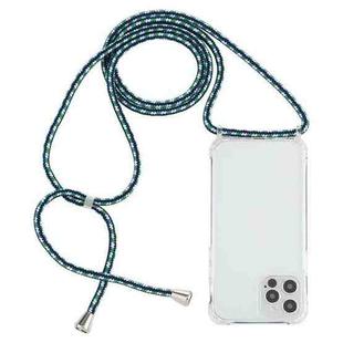 For iPhone 12 / 12 Pro Transparent Acrylic Airbag Shockproof Phone Protective Case with Lanyard(Green White Blue)