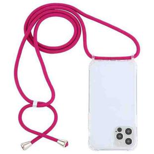 For iPhone 12 / 12 Pro Transparent Acrylic Airbag Shockproof Phone Protective Case with Lanyard(Rose Red)