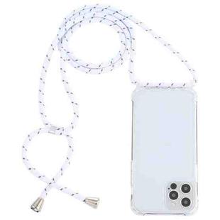 For iPhone 12 / 12 Pro Transparent Acrylic Airbag Shockproof Phone Protective Case with Lanyard(White Grey Rough Grain)