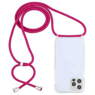 For iPhone 12 Pro Max Transparent Acrylic Airbag Shockproof Phone Protective Case with Lanyard(Rose Red)