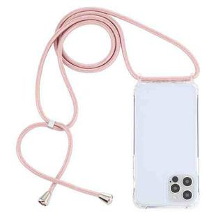 For iPhone 12 Pro Max Transparent Acrylic Airbag Shockproof Phone Protective Case with Lanyard(Rose Gold)