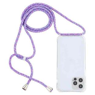 For iPhone 12 Pro Max Transparent Acrylic Airbag Shockproof Phone Protective Case with Lanyard(Purple Rainbow)