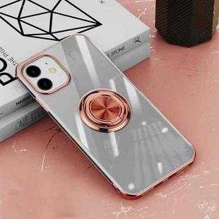 All-inclusive Electroplating Silicone Case with Ring Holder For iPhone 12 mini(Rose Gold)