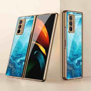 For Samsung Galaxy Z Fold2 GKK Electroplating Painted Glass Case(Fluid Blue)