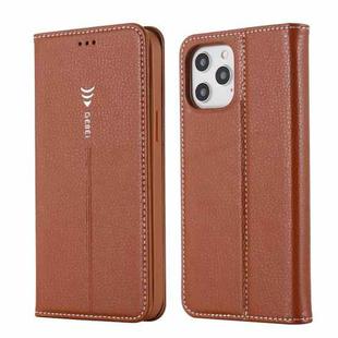 For iPhone 12 / 12 Pro GEBEI PU+TPU Horizontal Flip Protective Case with Holder & Card Slots(Brown)