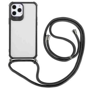 For iPhone 12 Pro Max Macaron Color Phone Case with Lanyard(Black)