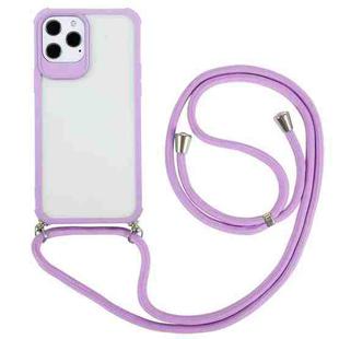 For iPhone 12 / 12 Pro Macaron Color Phone Case with Lanyard(Purple)