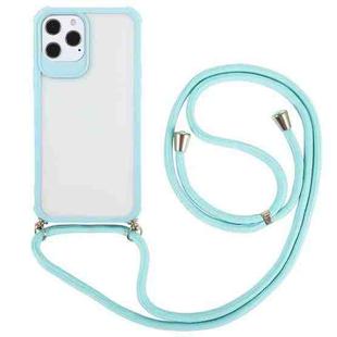 For iPhone 12 mini Macaron Color Phone Case with Lanyard (Blue)