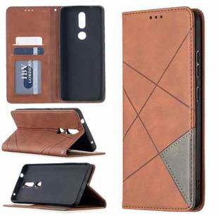 For Nokia 2.4 Rhombus Texture Horizontal Flip Magnetic Leather Case with Holder & Card Slots(Brown)