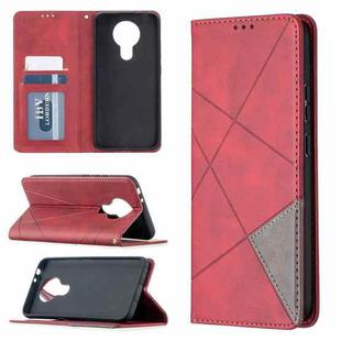 For Nokia 3.4 Rhombus Texture Horizontal Flip Magnetic Leather Case with Holder & Card Slots(Red)