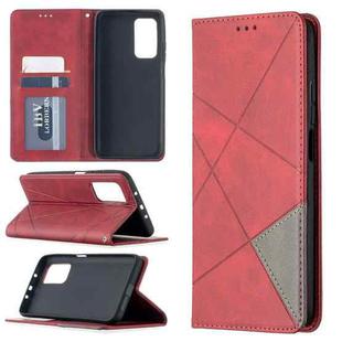 For Xiaomi Mi 10T / 10 Pro 5G Rhombus Texture Horizontal Flip Magnetic Leather Case with Holder & Card Slots(Red)