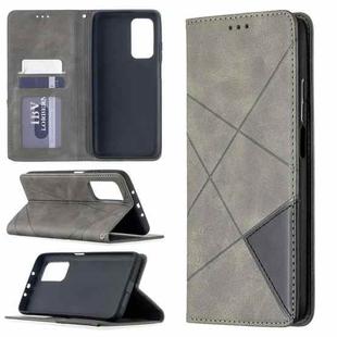 For Xiaomi Mi 10T / 10 Pro 5G Rhombus Texture Horizontal Flip Magnetic Leather Case with Holder & Card Slots(Grey)