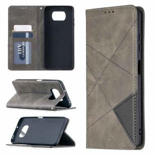 For Xiaomi Mi Poco X3 Rhombus Texture Horizontal Flip Magnetic Leather Case with Holder & Card Slots(Grey)