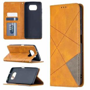 For Xiaomi Mi Poco X3 Rhombus Texture Horizontal Flip Magnetic Leather Case with Holder & Card Slots(Yellow)
