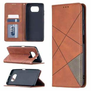 For Xiaomi Mi Poco X3 Rhombus Texture Horizontal Flip Magnetic Leather Case with Holder & Card Slots(Brown)