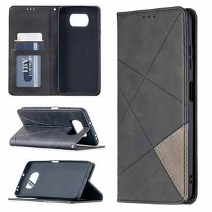 For Xiaomi Mi Poco X3 Rhombus Texture Horizontal Flip Magnetic Leather Case with Holder & Card Slots(Black)