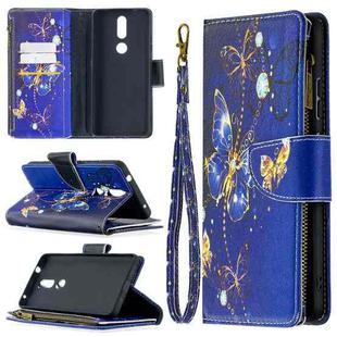 For Nokia 2.4 Colored Drawing Pattern Zipper Horizontal Flip Leather Case with Holder & Card Slots & Wallet(Purple Butterfly)