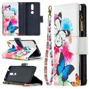 For Nokia 2.4 Colored Drawing Pattern Zipper Horizontal Flip Leather Case with Holder & Card Slots & Wallet(Two Butterflies)