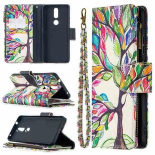 For Nokia 2.4 Colored Drawing Pattern Zipper Horizontal Flip Leather Case with Holder & Card Slots & Wallet(Tree)