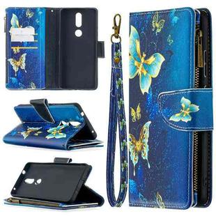 For Nokia 2.4 Colored Drawing Pattern Zipper Horizontal Flip Leather Case with Holder & Card Slots & Wallet(Gold Butterfly)