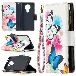 For Nokia 3.4 Colored Drawing Pattern Zipper Horizontal Flip Leather Case with Holder & Card Slots & Wallet(Two Butterflies)