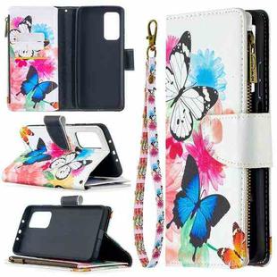 For Xiaomi Mi 10T / 10 Pro 5G Colored Drawing Pattern Zipper Horizontal Flip Leather Case with Holder & Card Slots & Wallet(Two Butterflies)