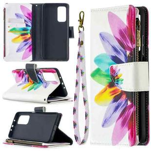 For Xiaomi Mi 10T / 10 Pro 5G Colored Drawing Pattern Zipper Horizontal Flip Leather Case with Holder & Card Slots & Wallet(Sun Flower)