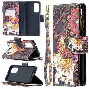 For Xiaomi Mi 10T / 10 Pro 5G Colored Drawing Pattern Zipper Horizontal Flip Leather Case with Holder & Card Slots & Wallet(Flower Elephants)