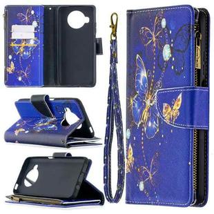 For Xiaomi Mi 10T Lite 5G Colored Drawing Pattern Zipper Horizontal Flip Leather Case with Holder & Card Slots & Wallet(Purple Butterfly)