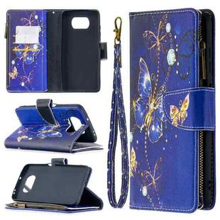 For Xiaomi Mi Poco X3 Colored Drawing Pattern Zipper Horizontal Flip Leather Case with Holder & Card Slots & Wallet(Purple Butterfly)