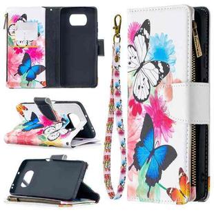 For Xiaomi Mi Poco X3 Colored Drawing Pattern Zipper Horizontal Flip Leather Case with Holder & Card Slots & Wallet(Two Butterflies)