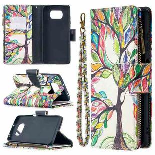 For Xiaomi Mi Poco X3 Colored Drawing Pattern Zipper Horizontal Flip Leather Case with Holder & Card Slots & Wallet(Tree)