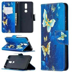 For Nokia 2.4 Colored Drawing Pattern Horizontal Flip Leather Case with Holder & Card Slots & Wallet(Golden Butterfly)