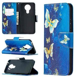 For Nokia 3.4 Colored Drawing Pattern Horizontal Flip Leather Case with Holder & Card Slots & Wallet(Golden Butterfly)