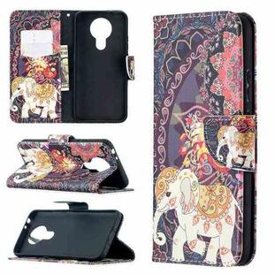 For Nokia 3.4 Colored Drawing Pattern Horizontal Flip Leather Case with Holder & Card Slots & Wallet(Flowers and Elephant)