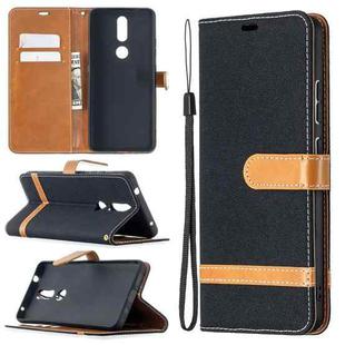 For Nokia 2.4 Color Matching Denim Texture Leather Case with Holder & Card Slots & Wallet & Lanyard(Black)
