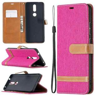 For Nokia 2.4 Color Matching Denim Texture Leather Case with Holder & Card Slots & Wallet & Lanyard(Rose Red)