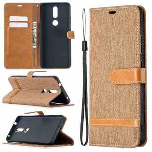 For Nokia 2.4 Color Matching Denim Texture Leather Case with Holder & Card Slots & Wallet & Lanyard(Brown)